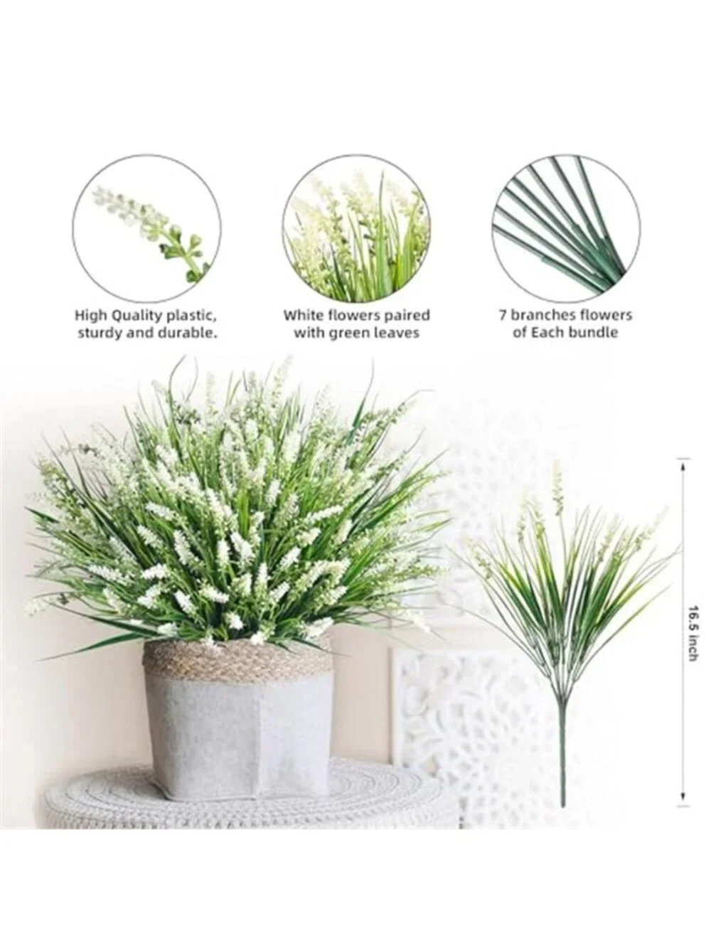 Artificial Monkey Grass White Faux Outdoor Plants 20 Pack UV Resistant 16.5 Inch